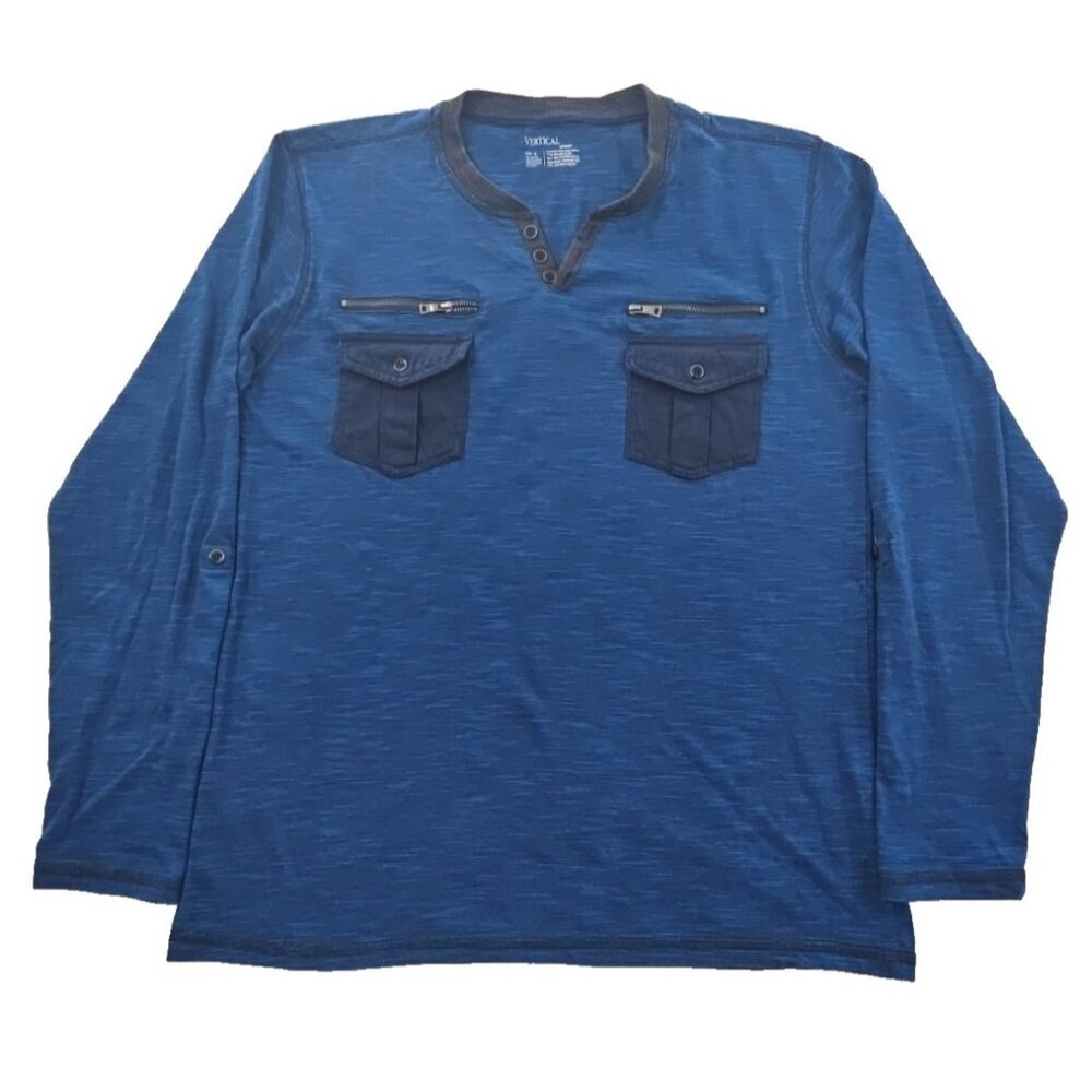 Vertical‎ Sport Shirt Men's M Black Blue Long Sleeve Thermal Crewneck Casual EUC
